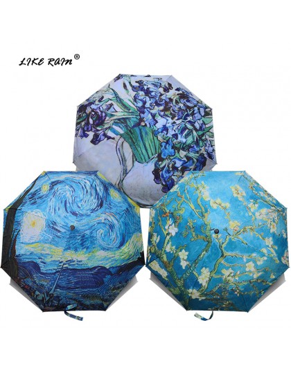 Paraguas plegable de marca de lluvia Paraguas femenino a prueba de viento Paraguas de pintura al óleo de Van Gogh Paraguas de ca