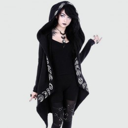 Sudadera con capucha gótica Chic Anself para mujer, talla grande de algodón, suelta, Luna, lisa, estampado, largo, abrigo Punk, 