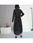 [EAM] 2019 nuevo primavera cuello redondo de manga larga sólido negro chifón Dot suelto vestido de talla grande moda de mujer ma