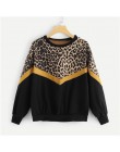 SweatyRocks leopardo Panel gota hombro sudadera manga larga cuello redondo Pullover Tops 2018 moda Otoño mujeres Casual sudadera