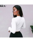 Kliou 2018 otoño mujer nueva moda blanco sólido letra impresa manga completa sudaderas mujeres calle cuello redondo corto tops c