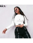 Kliou 2018 otoño mujer nueva moda blanco sólido letra impresa manga completa sudaderas mujeres calle cuello redondo corto tops c
