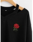 Sudaderas de otoño para mujer 2019 Rosa impreso fuera del hombro mujer Jersey Casual de manga larga ropa elegante sudadera