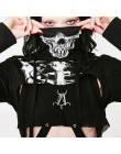 InstaHot gótico Punk Sudadera con capucha mujeres negro esqueleto estampado máscara de manga larga Crop Tops 2019 moda Halloween