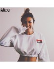 Kliou 2018 otoño mujer moda blanco corto 100% algodón sudaderas manga completa cuello redondo letra impresa mujer entrenamiento 