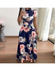 Vestido de verano de mujeres, 2019 Casual de manga corta Vestido largo estampado Floral de Boho Vestido Maxi de cuello alto vend