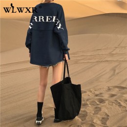 WLWXR otoño vestido con capucha de gran tamaño Sudadera Mujer Top letra impresión suelta larga Sudadera con capucha de invierno 