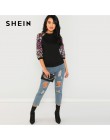 SHEIN negro Highstreet lentejuelas Colorblock 3/4 manga raglán Streetwear sudadera 2018 otoño Casual mujeres sudaderas