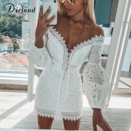 DICLOUD blanco bordado elegante Primavera Verano vendaje Vestidos Mujer playa Sundress Sexy fuera del hombro corto partido envol