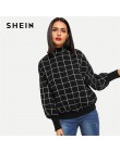 SHEIN negro minimalista Mock-Neck Grid Plaid Stand Collar Pullover sudadera otoño Preppy campo Casual mujeres sudaderas