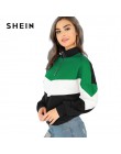 SHEIN Multicolor elegante Casual o-ring Zip corte frontal y coser Colorblock soporte Collar sudadera 2018 otoño mujer sudaderas