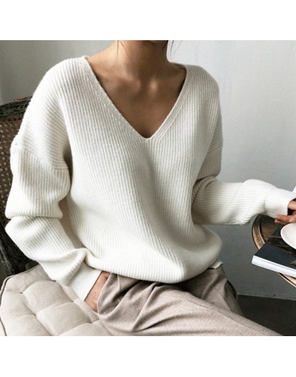 Colorfaity nuevo 2019 Otoño Invierno suéteres de las mujeres cuello en V minimalista tapas de moda estilo coreano tejido Casual 