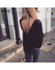 Rugod 2019 nuevo Sexy sin espalda cuello en V suéter mujeres Pullover Otoño Invierno Casual suéter de punto Femme tridot Pullove