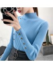 2019 mujeres otoño suéter tejido sólido tejido femenino algodón suave elástico Color pulóveres botón manga larga cuello alto