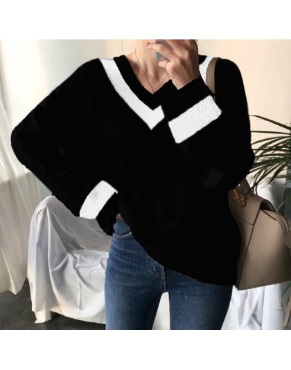 Nuevos suéteres para mujer de otoño invierno 2019 color fe pulóver blanco negro estilo coreano minimalista Casual Oficina señora