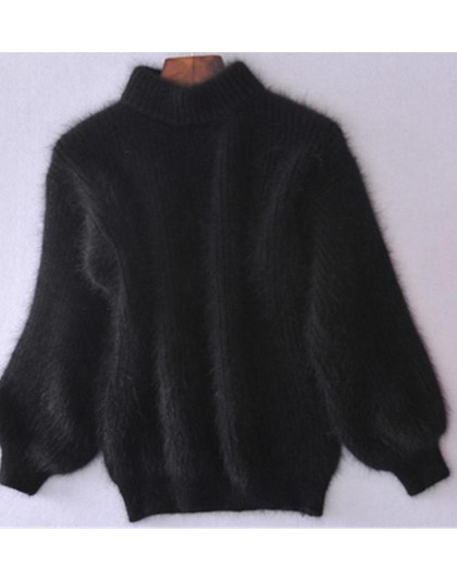 2019 invierno nueva moda espesada caliente cuello alto Mohair mujer suéter manga linterna Casual Color sólido Delgado Simple pul