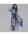 H Han Queen Vintage estampado elegante vestido largo de Primavera de 2019 para mujer vestidos de camisa de un solo pecho cintura