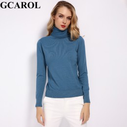 GCAROL 2019 las nuevas mujeres 30% de lana de cuello alto suéter Otoño Invierno Jersey hacer punto básica jersey de Color sólido