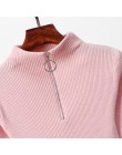 Otoño Invierno suéteres mujeres 2019 Sexy Delgado color sólido coreano cremallera suéter punto pulóveres de las señoras