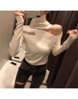 Suéter de punto con hombros descubiertos suéter para mujer de manga larga cuello alto Mujer Jumper negro blanco gris ropa Sexy