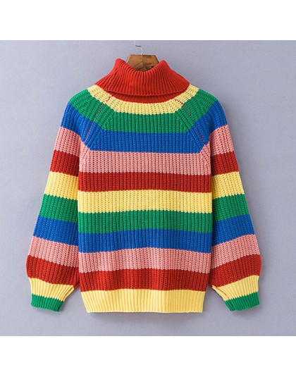 Suéteres de cuello alto de arco iris Simenual para mujer invierno 2018 jerseys de punto ropa de moda a rayas de gran tamaño puló