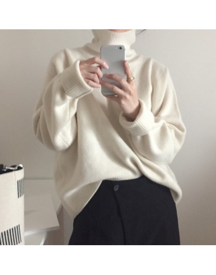 Nuevos suéteres de Otoño Invierno para mujer colorfai 2019 pulóver cuello alto sólido minimalista elegante Oficina señora suelta