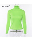 Suéter de punto de Turtuleneck verde fluorescente Fantoye para mujer Otoño Invierno Casual de manga larga suéter acanalado