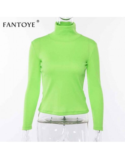 Suéter de punto de Turtuleneck verde fluorescente Fantoye para mujer Otoño Invierno Casual de manga larga suéter acanalado