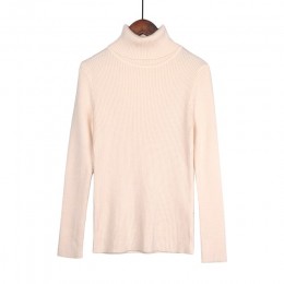 WOTWOY 13 colores sólidos suéteres básicos de punto mujeres 2019 Otoño Invierno manga larga Casual cuello alto Jersey mujer rosa