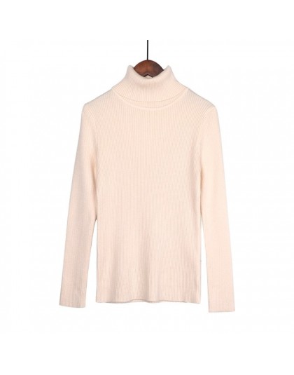 WOTWOY 13 colores sólidos suéteres básicos de punto mujeres 2019 Otoño Invierno manga larga Casual cuello alto Jersey mujer rosa