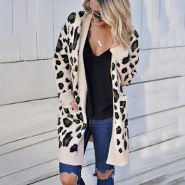 Cárdigan de leopardo largo de manga larga de mujer Otoño Invierno suéteres moda 2019 mujeres abrigo largo