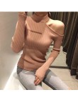 Gkfnmt Sexy de hombro tejido suéter mujer elegante sólido Delgado pulóver y suéter 2018 Otoño Invierno jerseys rosa