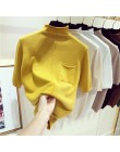Media manga tops mujer suéter tejido medio cuello alto manga corta pulóver 10 colores 2019 nuevas llegadas