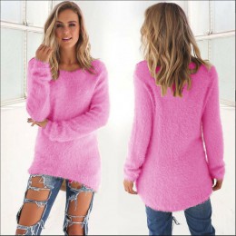 Suéter de mujer de felpa mullido de punto de manga larga Rosa dulce mujer sofá cuello redondo suéter 2019 Otoño Invierno suétere