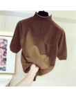 Media manga tops mujer suéter tejido medio cuello alto manga corta pulóver 10 colores 2019 nuevas llegadas