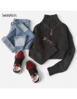 SweatyRocks Solid Stand Collar Crop Sweater manga larga Mujer elegante Pullovers Tops 2018 otoño mujeres Casual suéteres básicos