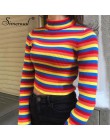 Suéter de rayas de arco iris Simenual Jersey de punto 2018 de moda ajustado sexy mujer suéteres de cuello alto y pulóveres color