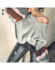 NLW cuello en V talla grande mujer otoño suéter 2019 invierno Patchwork manga suelta farol Streetwear Stripe Jumper mujer pulóve