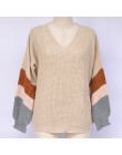 Conmoto moda rayas cuello en V pulóver Mujer 2019 Otoño Invierno gris manga larga suéter Mujer alta calle suelta Jersey