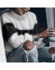 Manga larga Mohair ColorBlock suéter 2019 invierno otoño mujer suéteres jerseys Casual tejido a rayas peludo mullido suéter