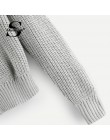 Jerseys de manga larga de cuello con correas de suéter sólido de hombro frío gris Casual 2018 Otoño Invierno para mujer