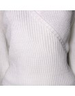 Suéteres blancos con cuello en V y hombros descubiertos para mujer 2019 de manga larga con lazo en la espalda