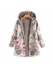 Chaqueta femenina abrigo de felpa para mujer abrigo de invierno cálido Outwear Floral estampado con capucha bolsillos Vintage Ov
