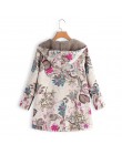 Chaqueta femenina abrigo de felpa para mujer abrigo de invierno cálido Outwear Floral estampado con capucha bolsillos Vintage Ov