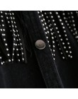 REJINAPYO mujeres negro de alta calidad chaqueta de mezclilla suelta abrigo de borlas con lentejuelas ropa de calle todo-fósforo