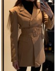 Moda Za 2019 mujeres caqui Casual primavera otoño chaqueta femenina elegante cintura ajustable con cinturón manga larga casaco f