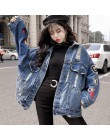 2019 BF Harajuk chaqueta vaquera suelta mujeres bordado Jeans abrigo Hip Hop agujero solo Breasted Jeans chaqueta Casual mujer c