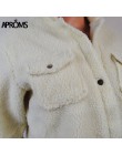 Aproms elegante Color sólido recortado chaqueta de peluche mujeres bolsillos delanteros grueso abrigo cálido otoño invierno Chaq