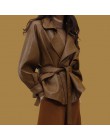 LANMREM 2019 nueva moda solapa Oversize vendaje cintura PU chaqueta de cuero manga larga femenina suelta Casual abrigo Vestido Y
