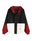 Feitong Harajuku estilo mujer invierno cálido Color bloque con capucha chaqueta de pana de manga larga Patchwork chaqueta de cre